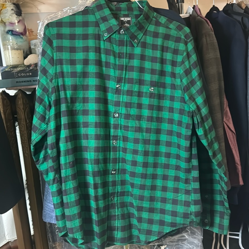 Todd Snyder Portuguese Flannel Camp-collar Button Down Shirt Plaid Green Black